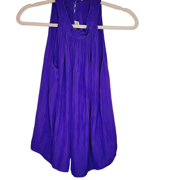 Ramy Brook purple pleated flowy sleeveless halter neck blouse XS - Picture 1 of 10